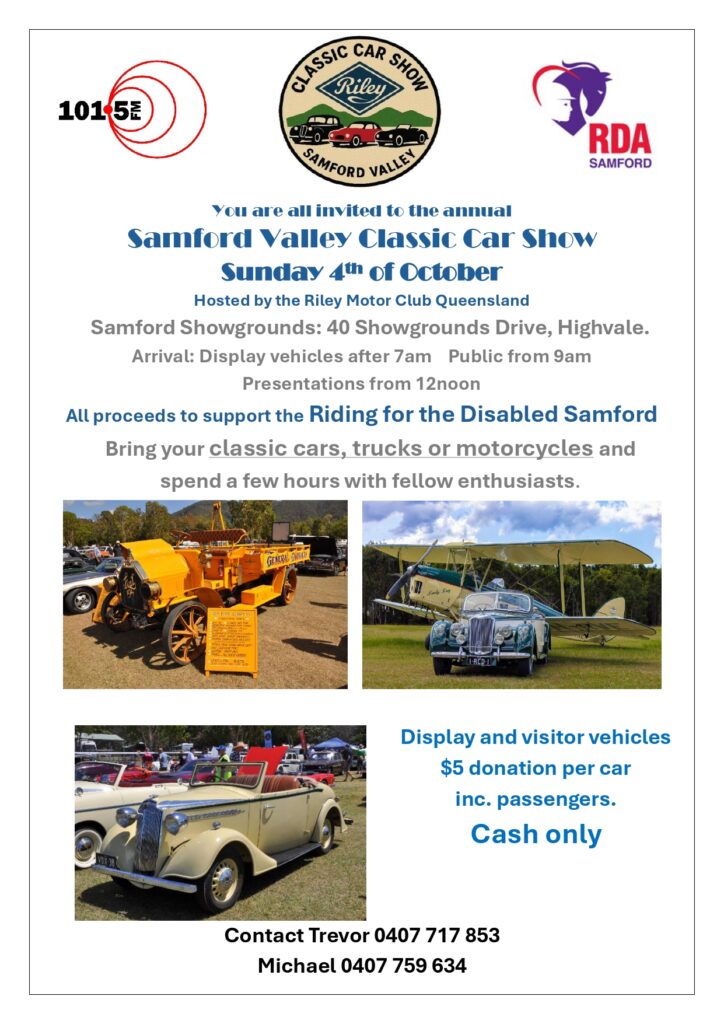 Samford Valley Classic Car Show Sunday 4th October